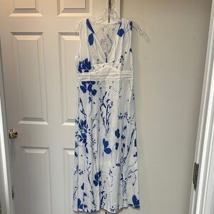 White and Blue Floral Maxi Dress